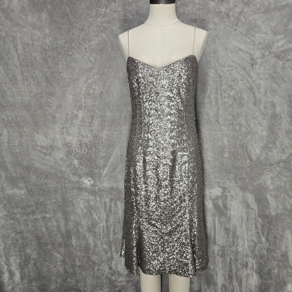 Banana Republic L'wren‎ Scott Sequin Dress Silver Sz 10 Showgirl Party Glam